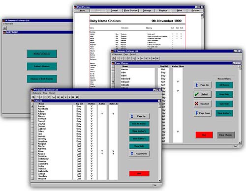 Screen Shots of the Baby Name Software